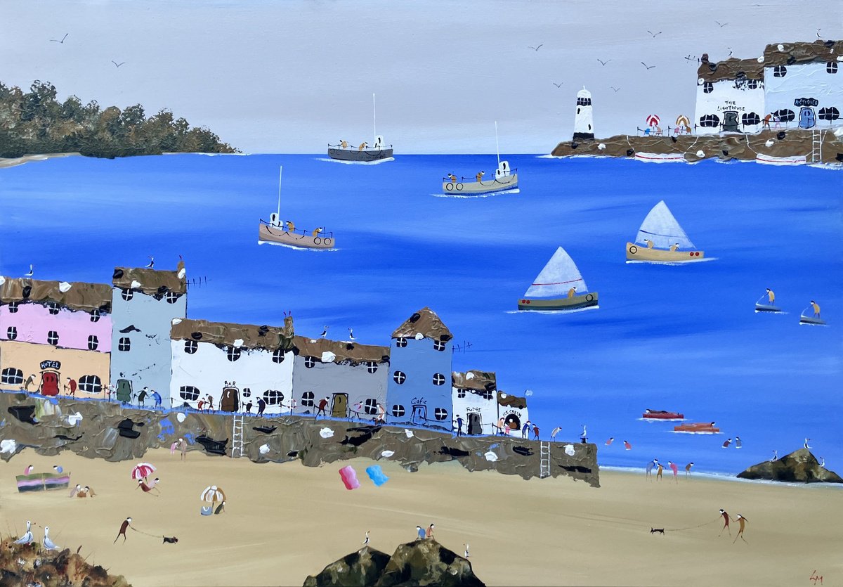 Naive Acrylic Painting , The Lighthouse By Lee Mccarthy, 39 X 28, Artwork For Sale On Artfinder