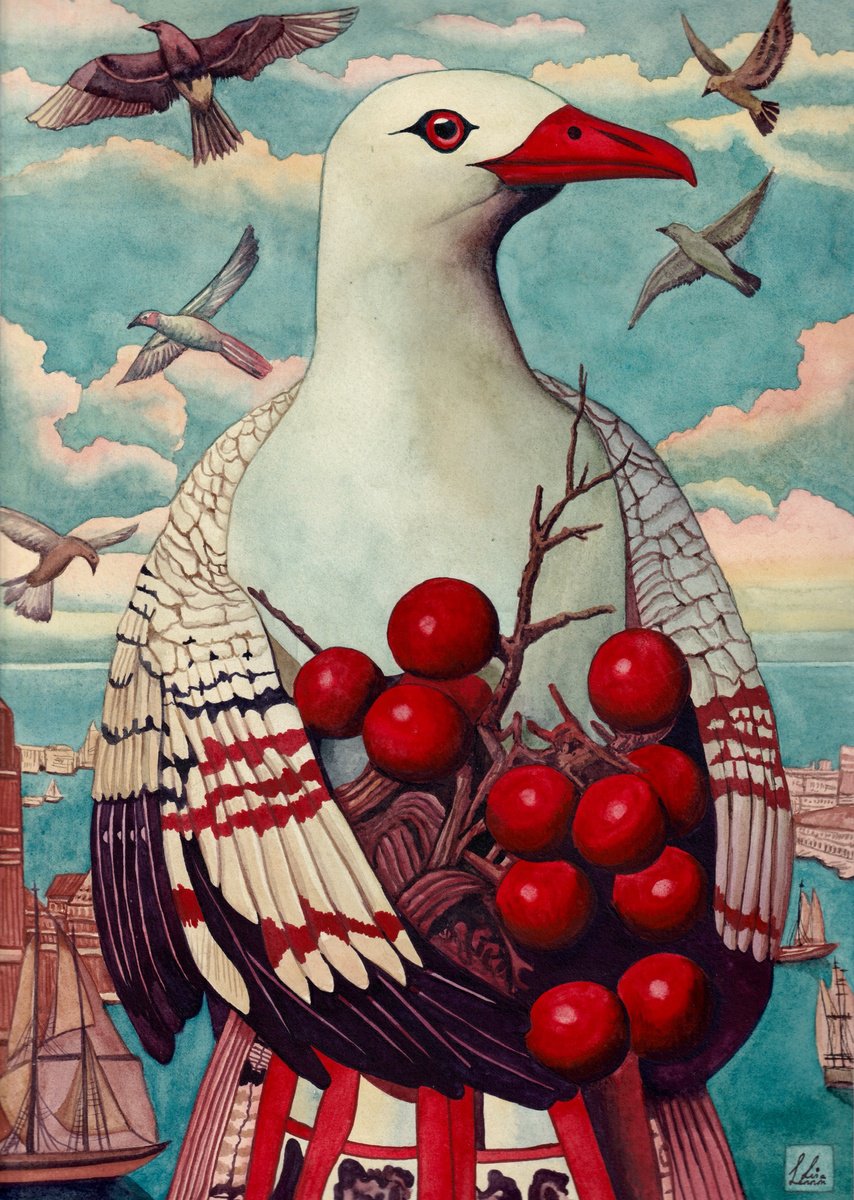 Surrealistic Animal Watercolour By Lisa Lennon, 9 X 13", Well Dressed Bird 2, Original Artwork