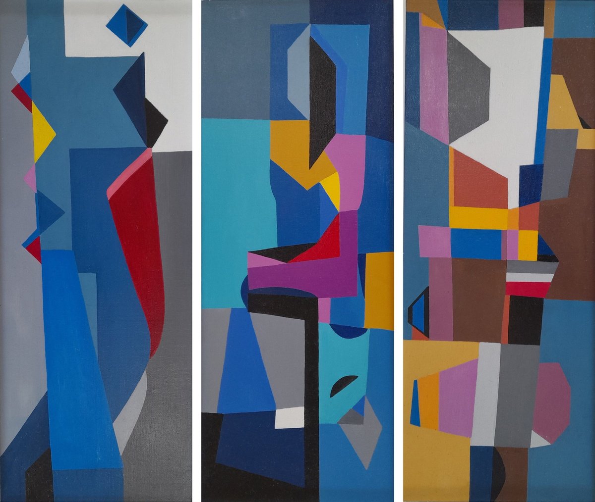 Geometric Abstract Oil Painting By Paul Heron, 10 X 22", Images 1, 2, & 3, Original Artwork