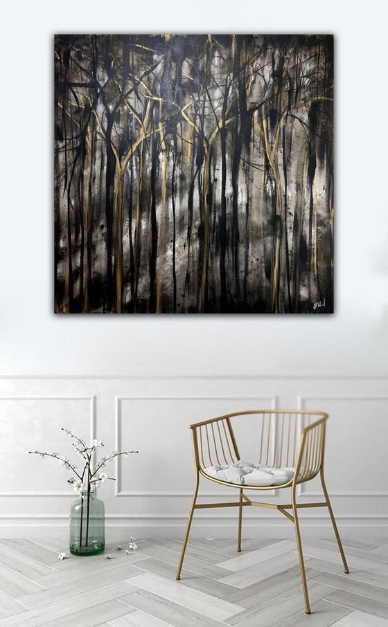 Black Abstract Forest Gold