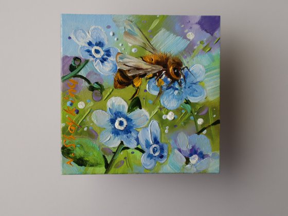 Bee and Blue Flowers