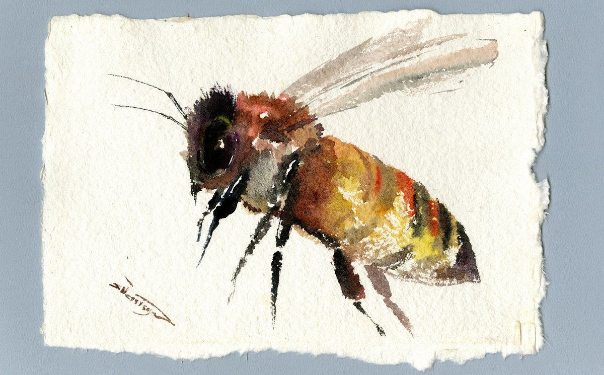 Download Honey Bee watercolor painting on Handmade Paper | Artfinder