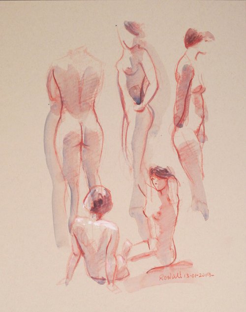 Studies of a female nude 5 poses by Rory O’Neill