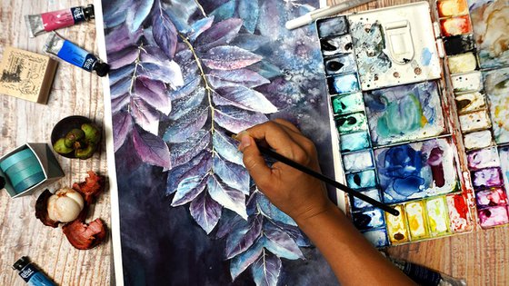 Magical Leaves - ORIGINAL Watercolor Painting - Botanical Art
