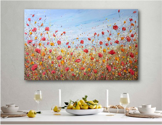 Sunlit poppies - Wildflower Meadow Painting