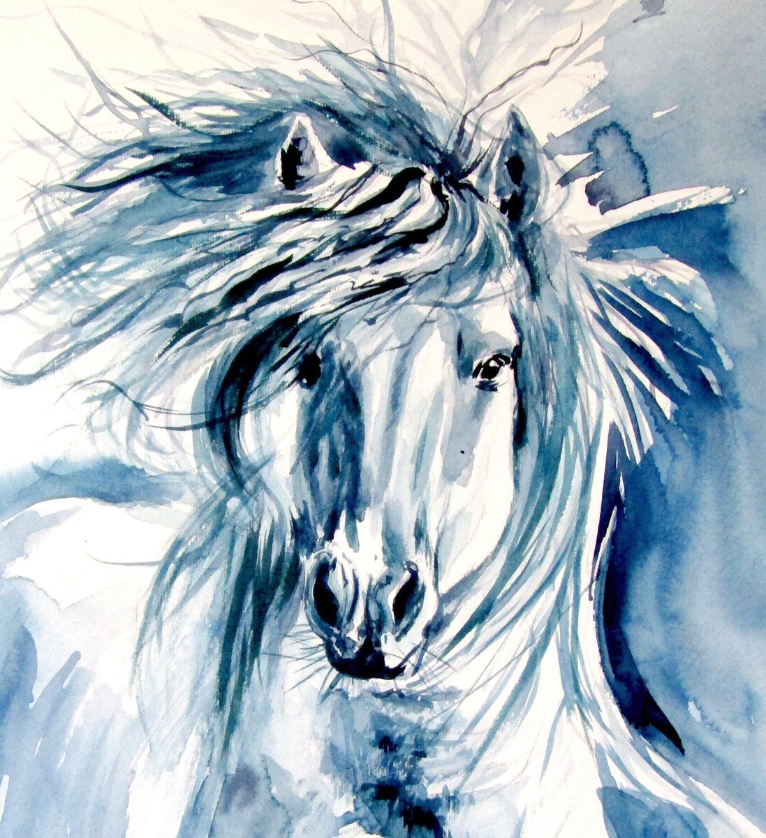 Impressionistic Watercolour , Majestic Horse Running Ii By Kovacs Anna Brigitta, 14 X 20, Artwork For Sale On Artfinder