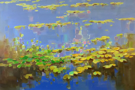 Waterlilies, Large Original oil Painting, Impressionism, Handmade artwork, One of a Kind