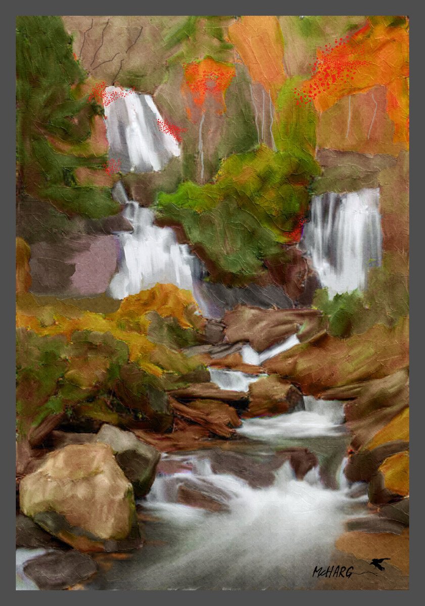 Impressionistic Landscape Painting By Joe Mcharg, 37 X 55, Anna Ruby Falls 3351, Original Artwork