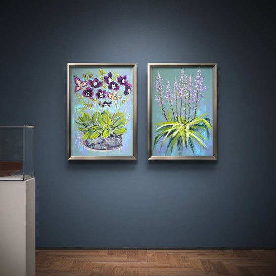Set of 2 Pastel Wild orchids