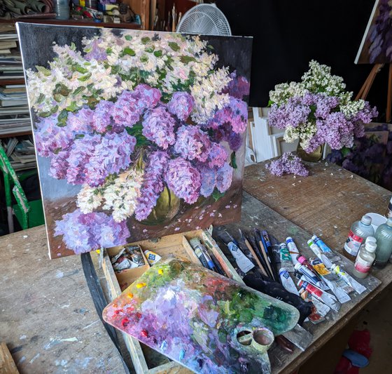 The Bouquet of Aromatic Lilacs - Lilacs painting