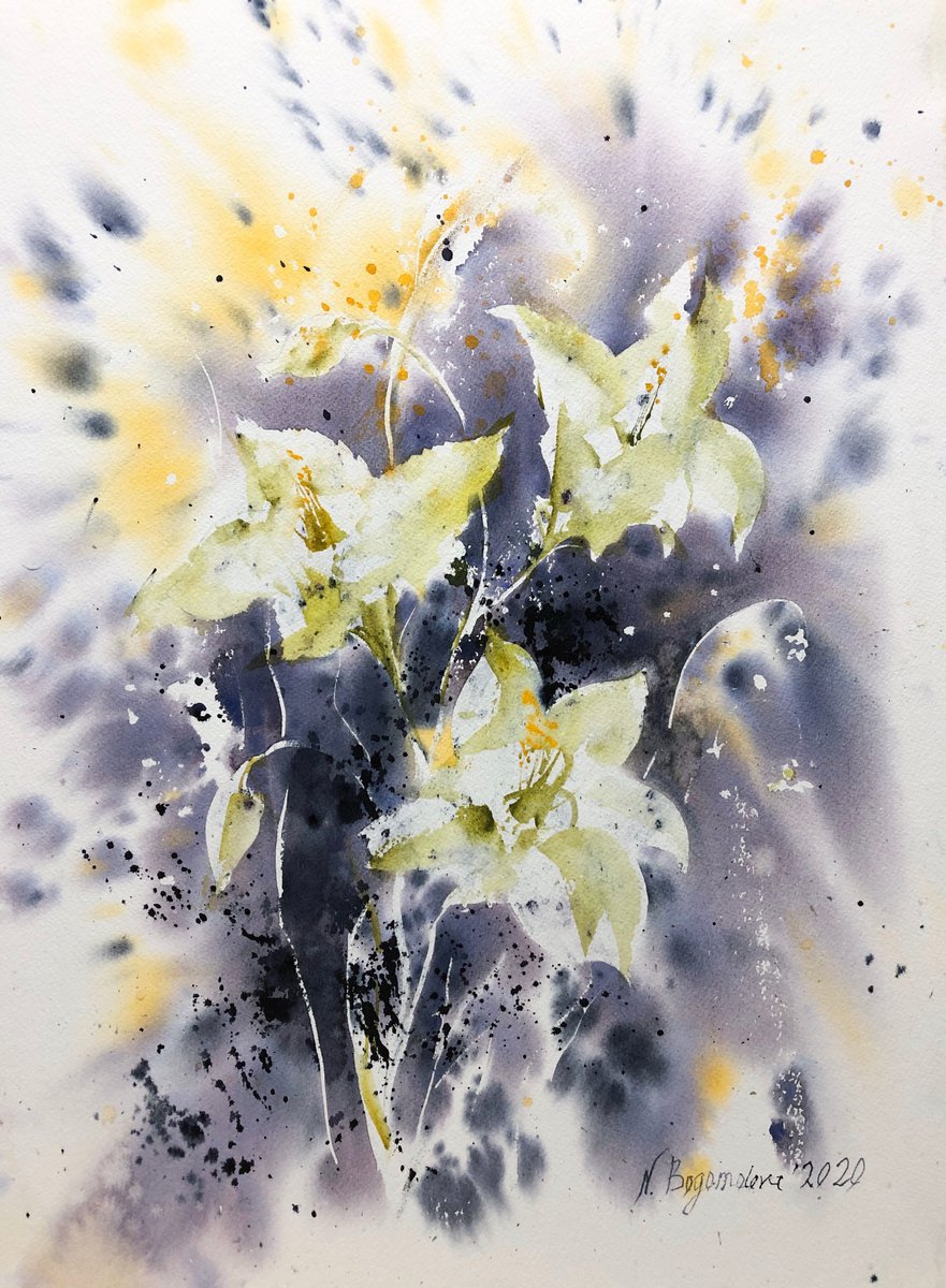 Snowdrops - gentle spring flowers. Floral painting by Nadezhda Bogomolova
