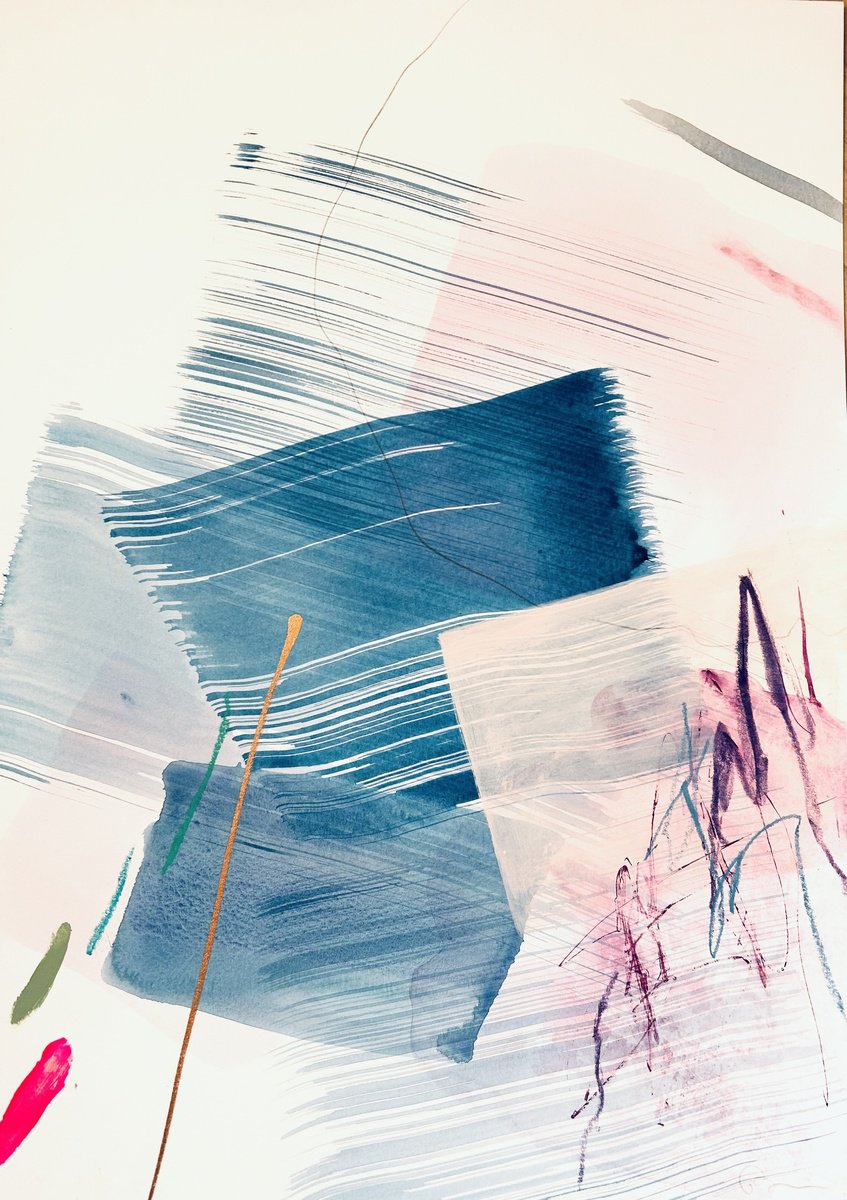 Abstract Ink Drawing , Indigo Space 130 By Ryoko Minamitani, 12 X 17, Artwork For Sale On Artfinder