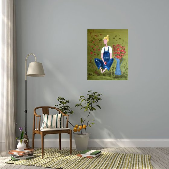 Woman Gardening Original Painting