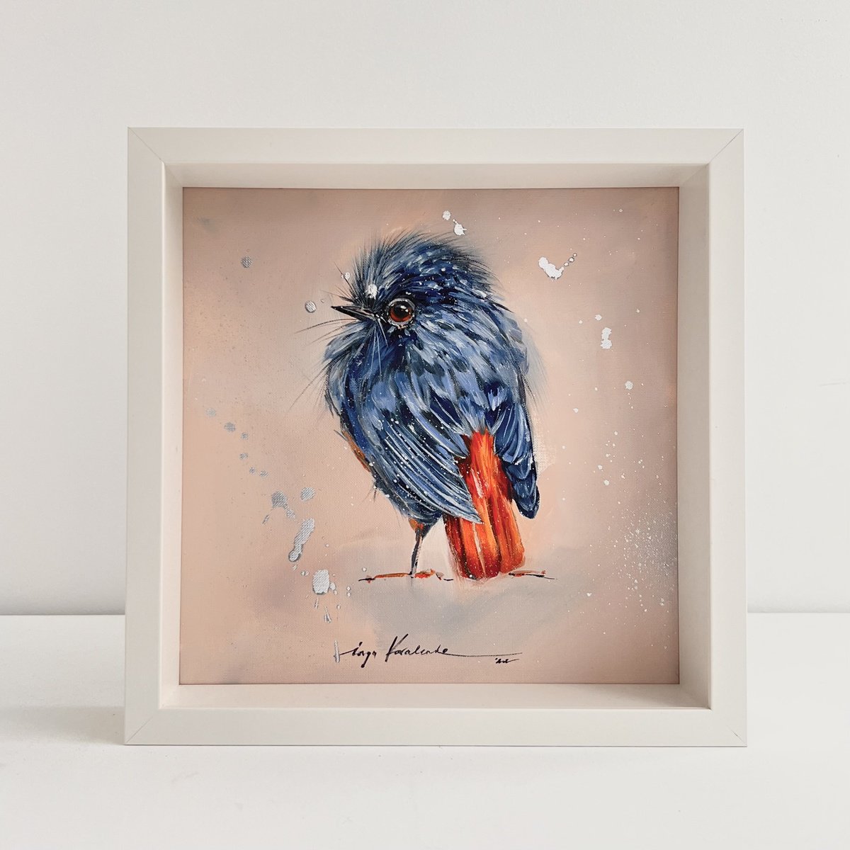 Fluffy bird. Early blue bird. Little finch bird. by Inga Kovalenko