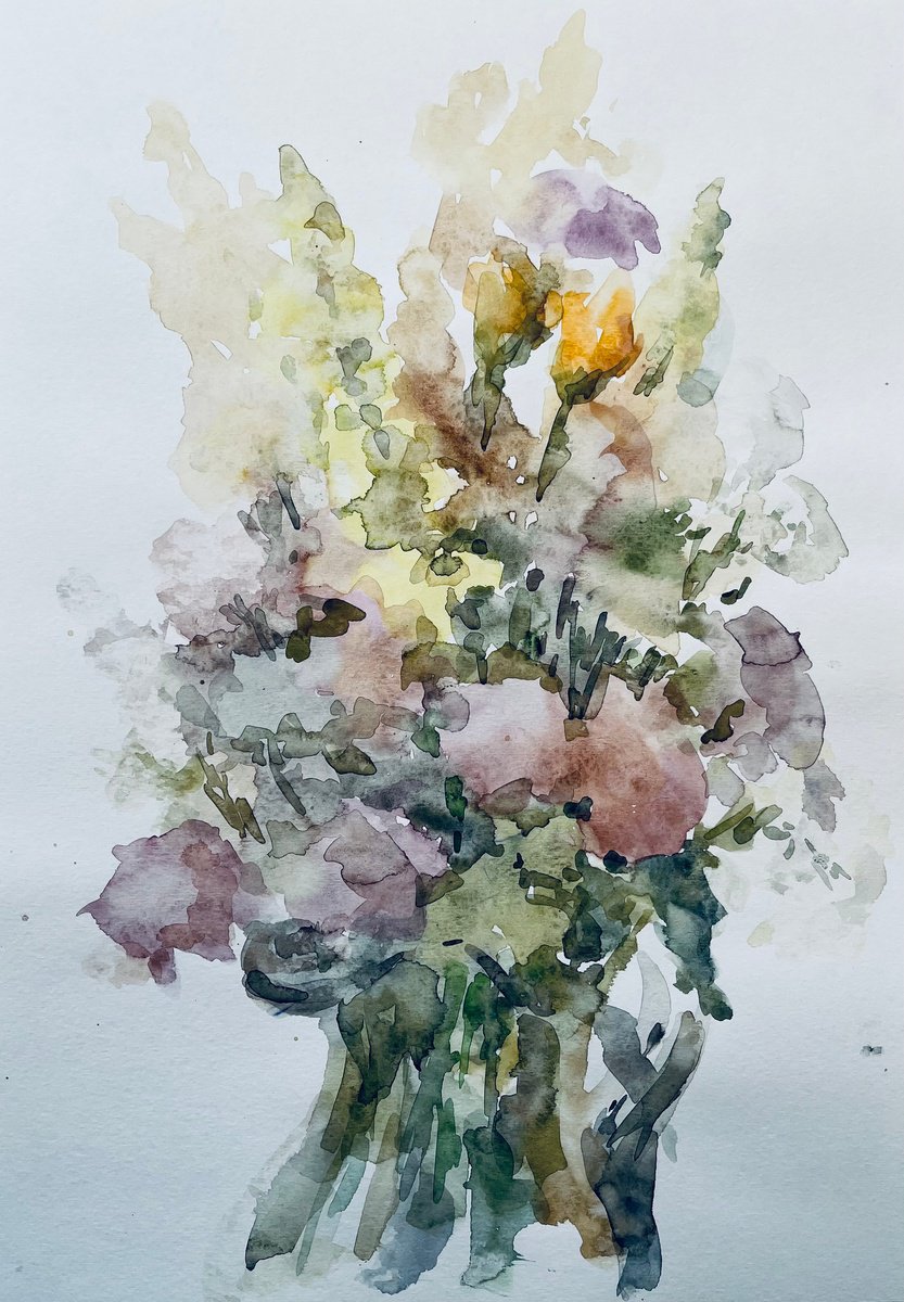 Impressionistic Still Life Watercolour By Elena Klyan, 11 X 17, Bouquet Of Flowers., Original Artwork