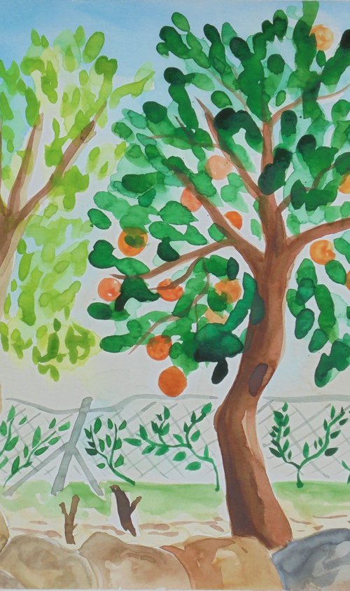 Orange tree in Spanish Gargen by Kirsty Wain