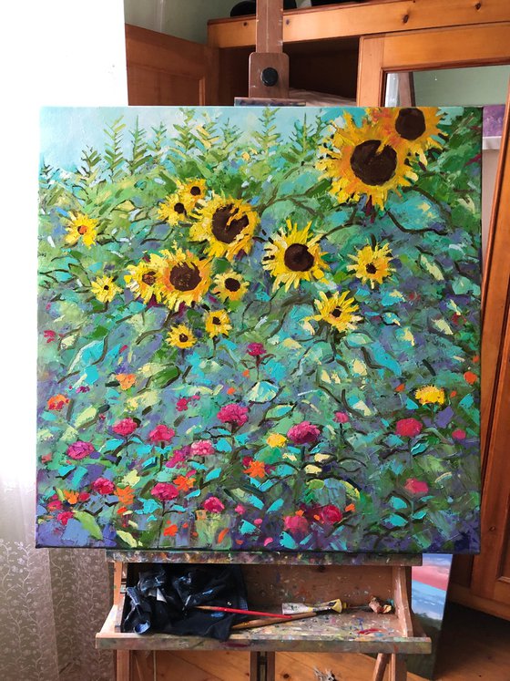 Abstract garden sunflowers