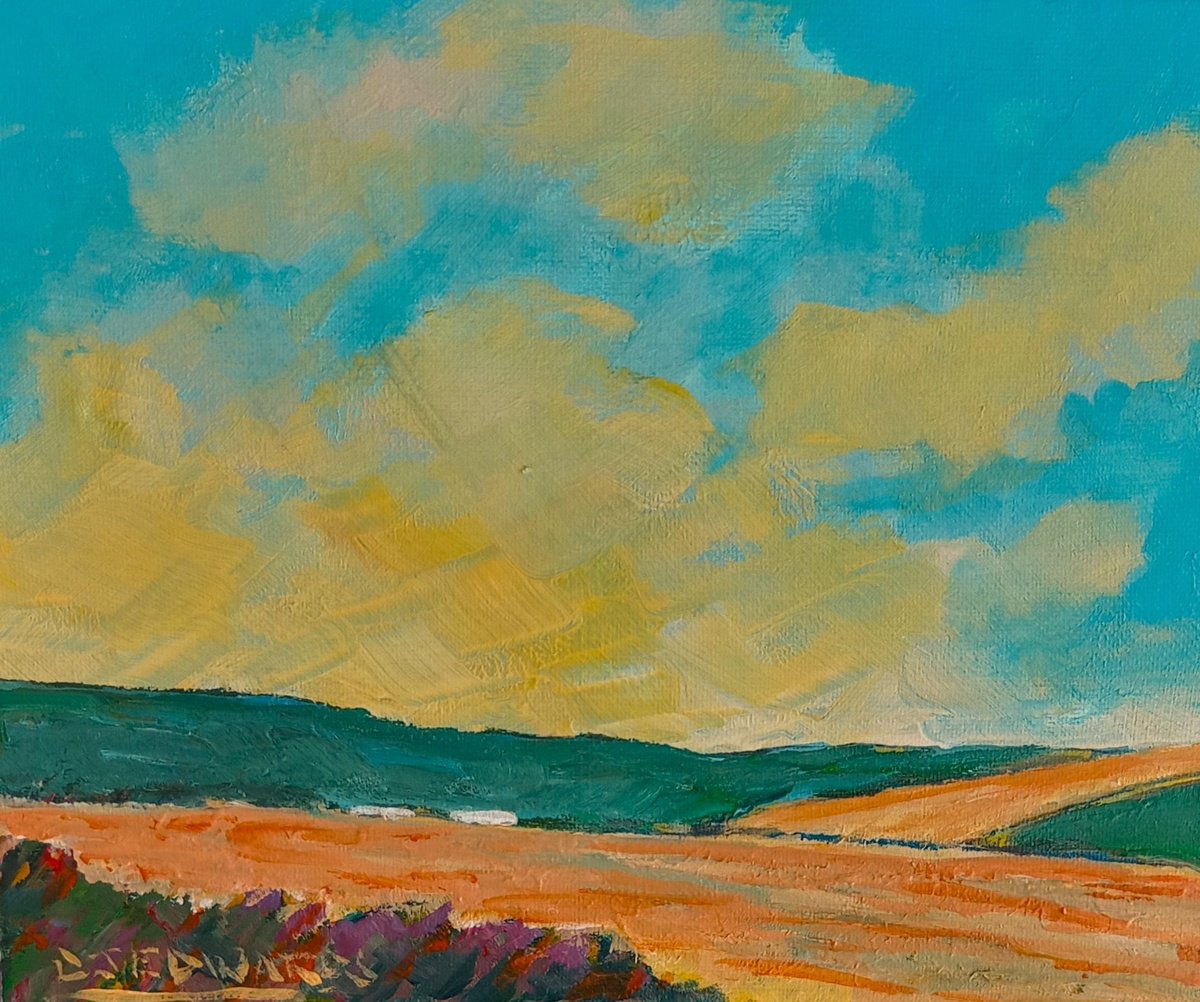 Impressionistic Landscape Acrylic Painting By David J Edwards, 10 X 8, Catalonia Farm, Original Artwork