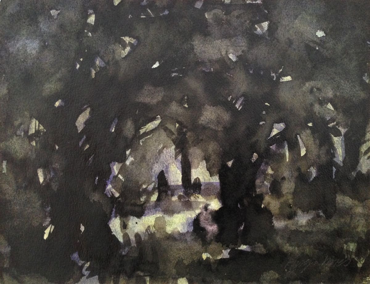 Impressionistic Landscape Watercolour By Hugo Lines, 13 X 10, London Fields - Evening, Original Artwork