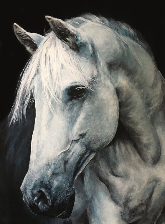 Horse, blue grey, original painting animal art