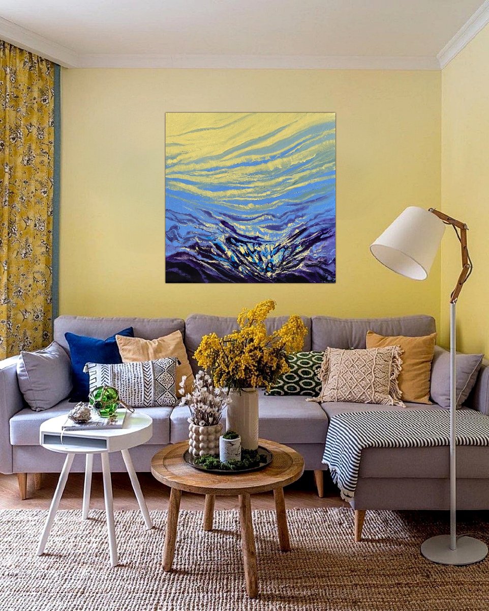 Abstract Oil Painting By Tigran Mamikonyan, 35 X 35", Purple Sunrise 90i?90Cm, Original Artwork