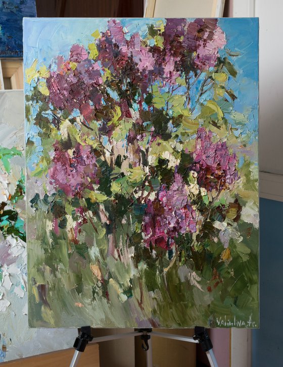 Blooming lilacs - Original oil painting