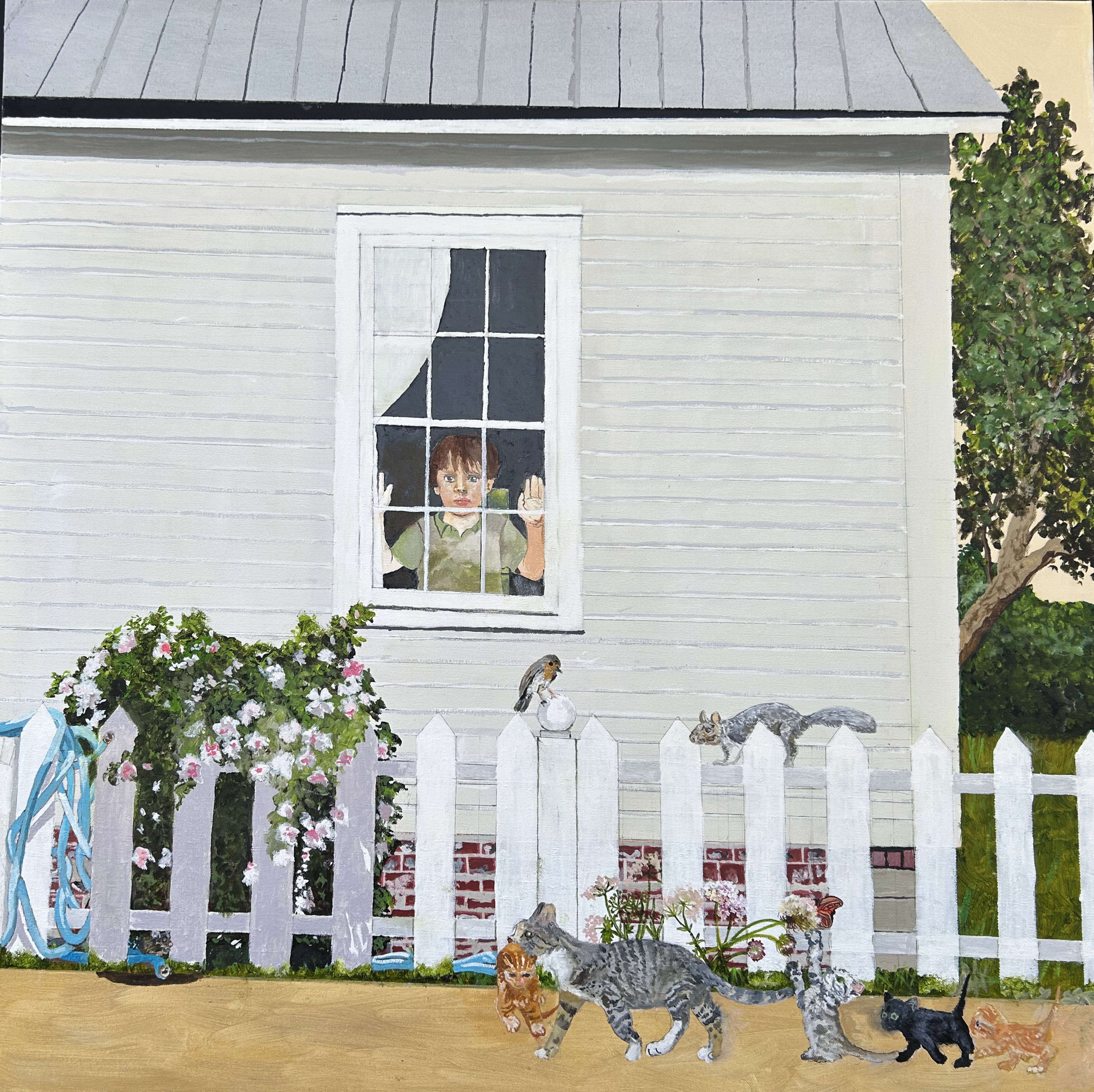 Impressionistic Animal Oil Painting By Ken Vrana, 36 X 36", Moving Day, Original Artwork