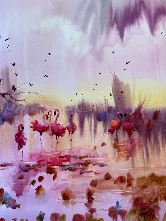 Sold Watercolor “Flamingos beauty” perfect gift