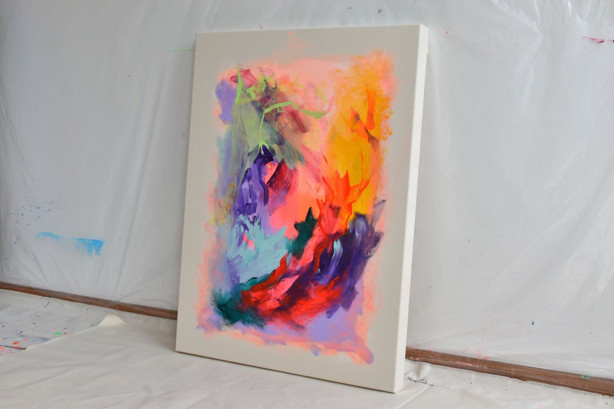 Abstract Acrylic Painting By Sebastian Merk, 24 X 31", Chameleon, Original Artwork