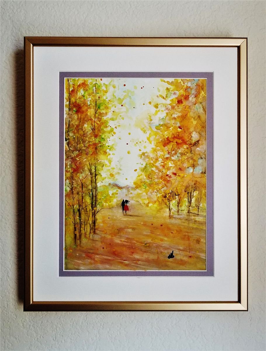 Impressionistic Landscape Watercolour By Cristina Mihailescu, 13 X 16, Me,You And A Fall Day.., Original Artwork