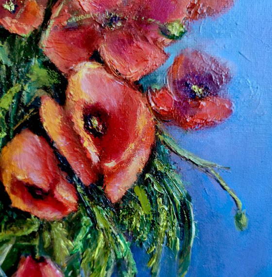 Poppy Flowers in Chrystal Vase, oil painting