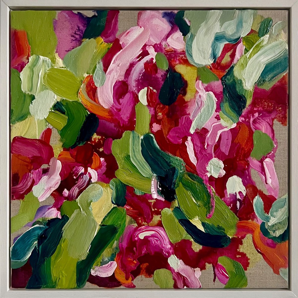 Abstract Botanical Oil Painting By Clara Wilkinson, 13 X 13, The Flowers At Villa Armonia, Original Artwork