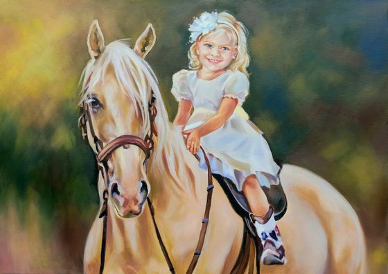 Portrait with a Palomino horse