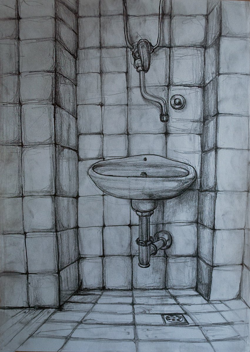 Photorealistic Pencil Drawing , Enterior With Washbasin By Nikola Ivanovic, 12 X 17, Artwork For Sale On Artfinder
