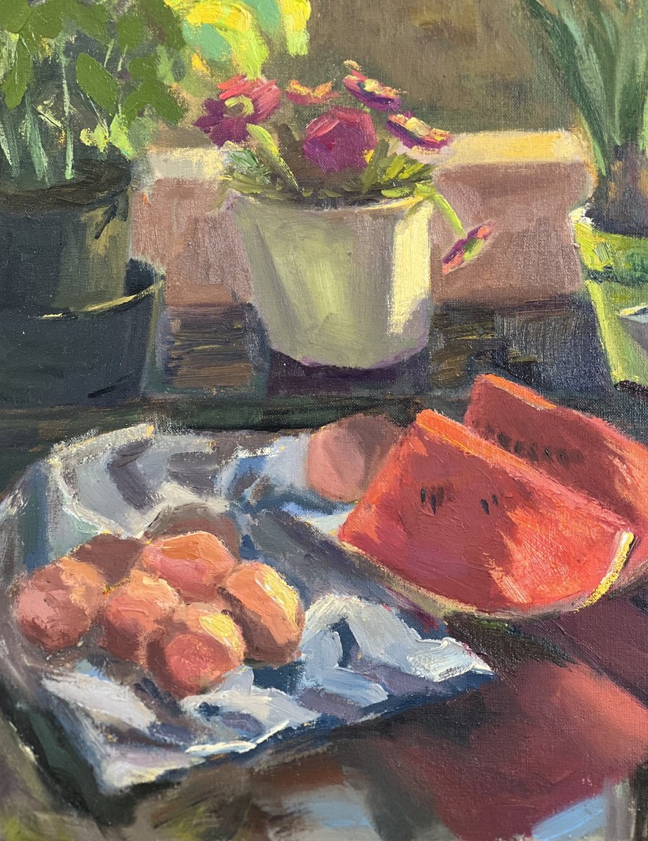 Expressive Still Life Oil Painting By Nithya Swaminathan, 17 X 17", Breakfast Time - Kitchen Painting, Original Artwork