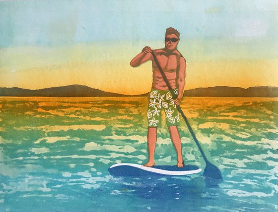 Paddleboarder in Jaunty Shorts