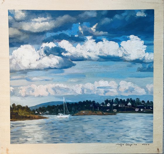 Clouds, boat  and water