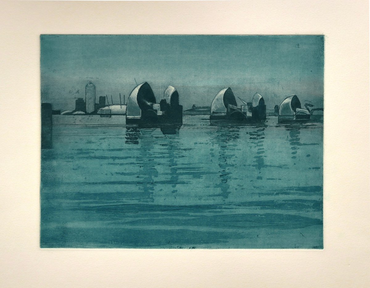 Illustrative Cityscapes Etchings & Engravings By Isabel Hutchison, 19 X 15, Thames Barrier, Original Artwork