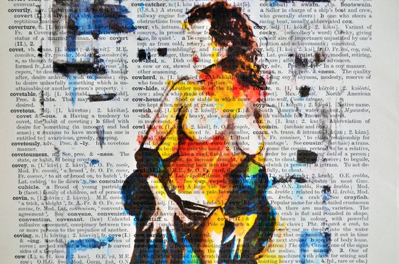 Nude 4 - Feel The Power - Collage Art on Large Real English Dictionary Vintage Book Page