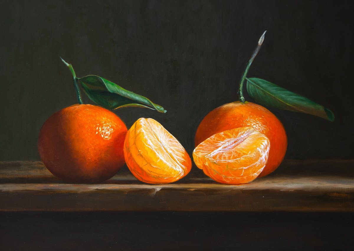 Photorealistic Still Life Oil Painting By Mayrig Simonjan, 16 X 12", The Orange & Juicy Three, Original Artwork