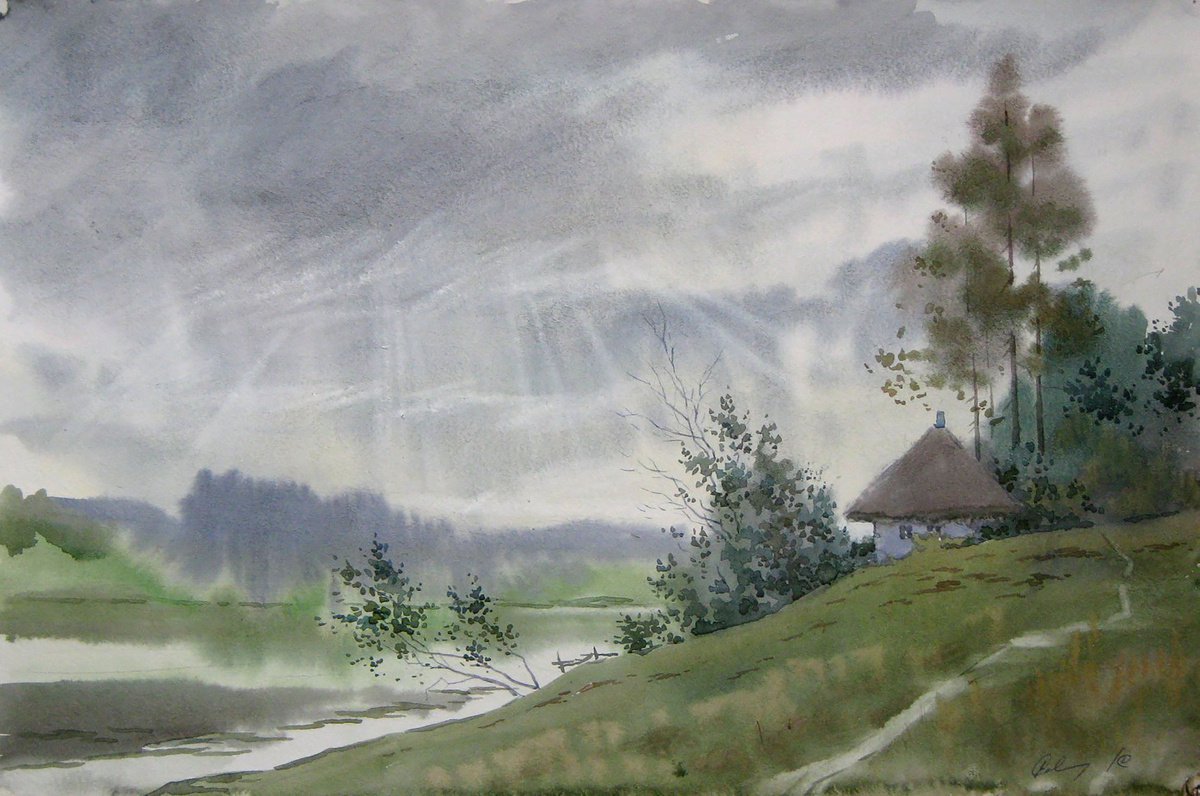 Impressionistic Landscape Watercolour By Valeriy Savenets-1, 18 X 12", The Rain Has Passed, Original Artwork