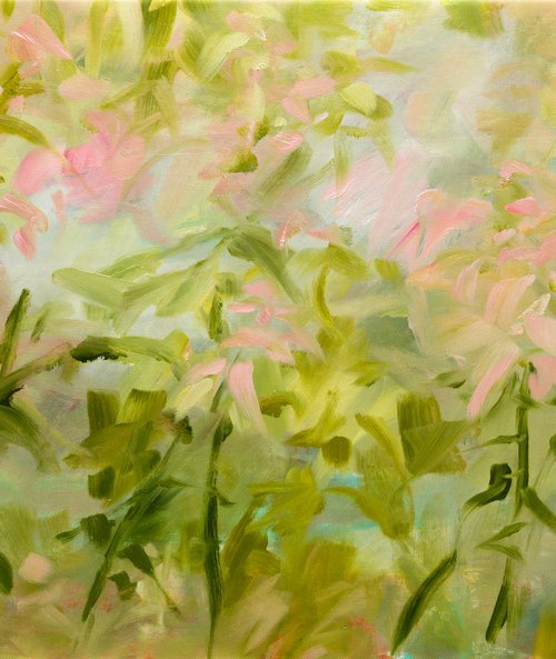 Pastel flowers - Floral abstraction - Oil painting by Fabienne Monestier