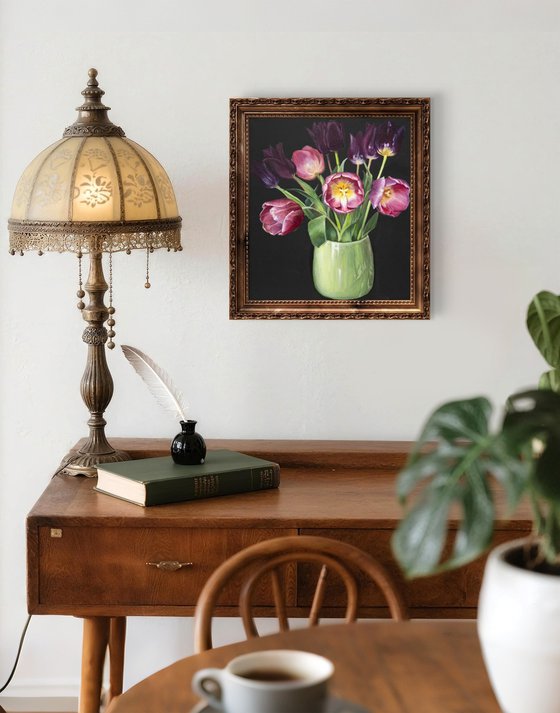 Velvet tulips in vase