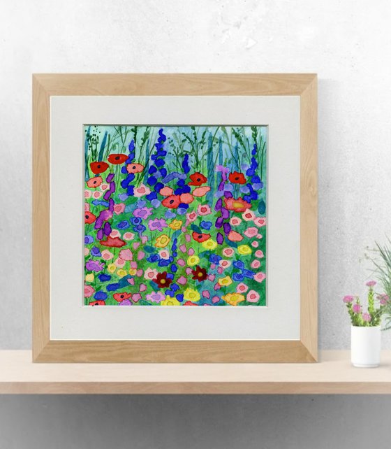 Wildflowers - mounted watercolour, small gift idea