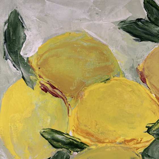 Still life bright lemons fruits palette knife