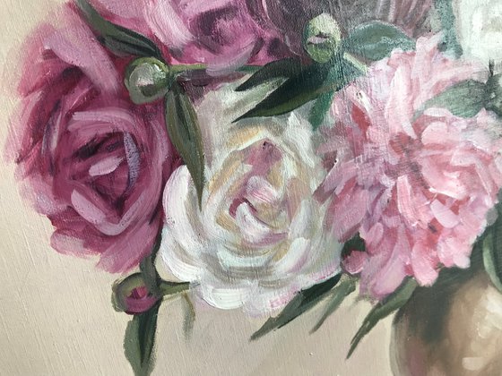 Peony oil painting original peony art 38x46 cm