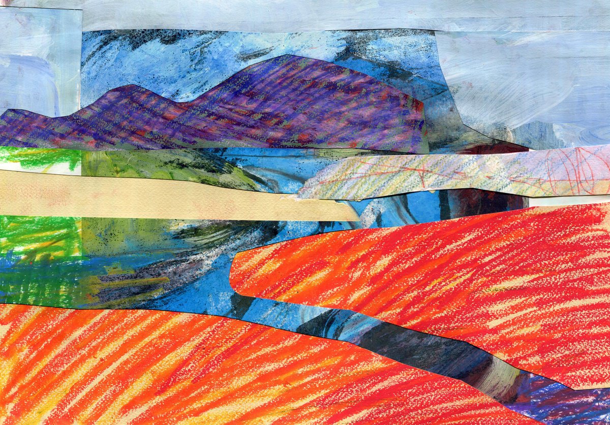 Abstract Collage By Elizabeth Anne Fox, 17 X 12, Iceland River, Original Artwork