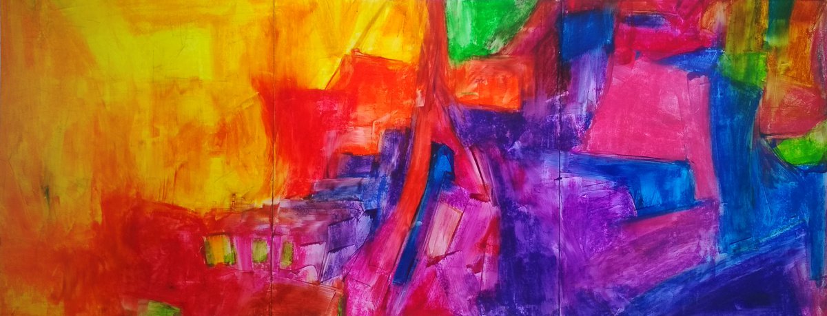 Abstract Landscape Oil Painting By Abhishek Kumar, 50 X 20, Heliophilia, Original Artwork