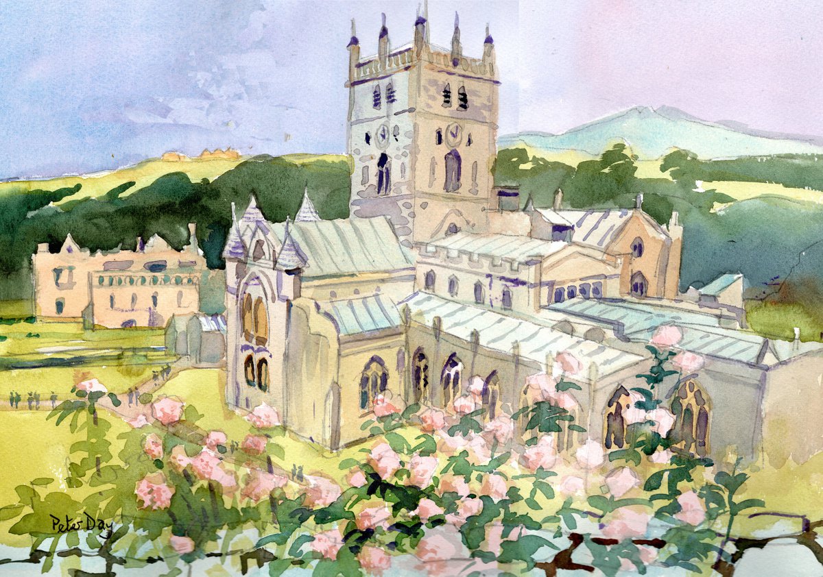 Impressionistic Cityscapes Watercolour By Peter Day, 17 X 13", St Davids Cathedral, Original Artwork