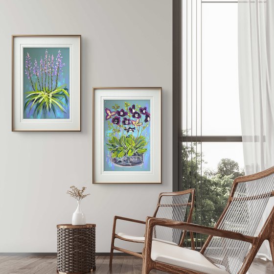 Set of 2 Pastel Wild orchids
